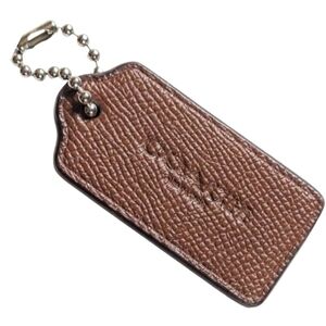 🤎 2.75" Coach Pebbled Leather Chestnut Brown 1 Side Hangtag Fob Charm Keychain